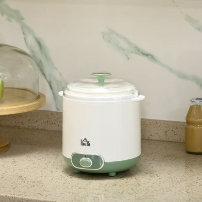 HOMCOM Joghurtbereiter, 1,5 L Joghurtmaschine mit 2 Gläsern, Sieb, Deckel, 20 W Joghurt-Maker für griechischen Joghurt, für 3–5 Personen, 19,5x17,5x21,4 cm, Weiß