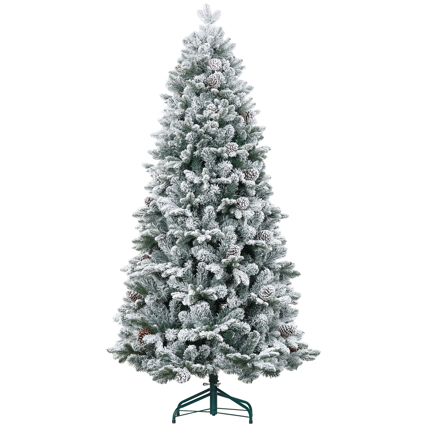 HOMCOM Künstlicher Weihnachtsbaum, Kunstschnee & Tannenzapfen, realistisch, flammhemmend, Metallfuß, 183 cm, Grün