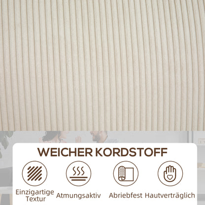 HOMCOM 3-Sitzer Sofa mit Cordbezug, Wohnzimmersofa mit Federkern, bis 400 kg, 227 x 84 x 87 cm, Cremeweiß
