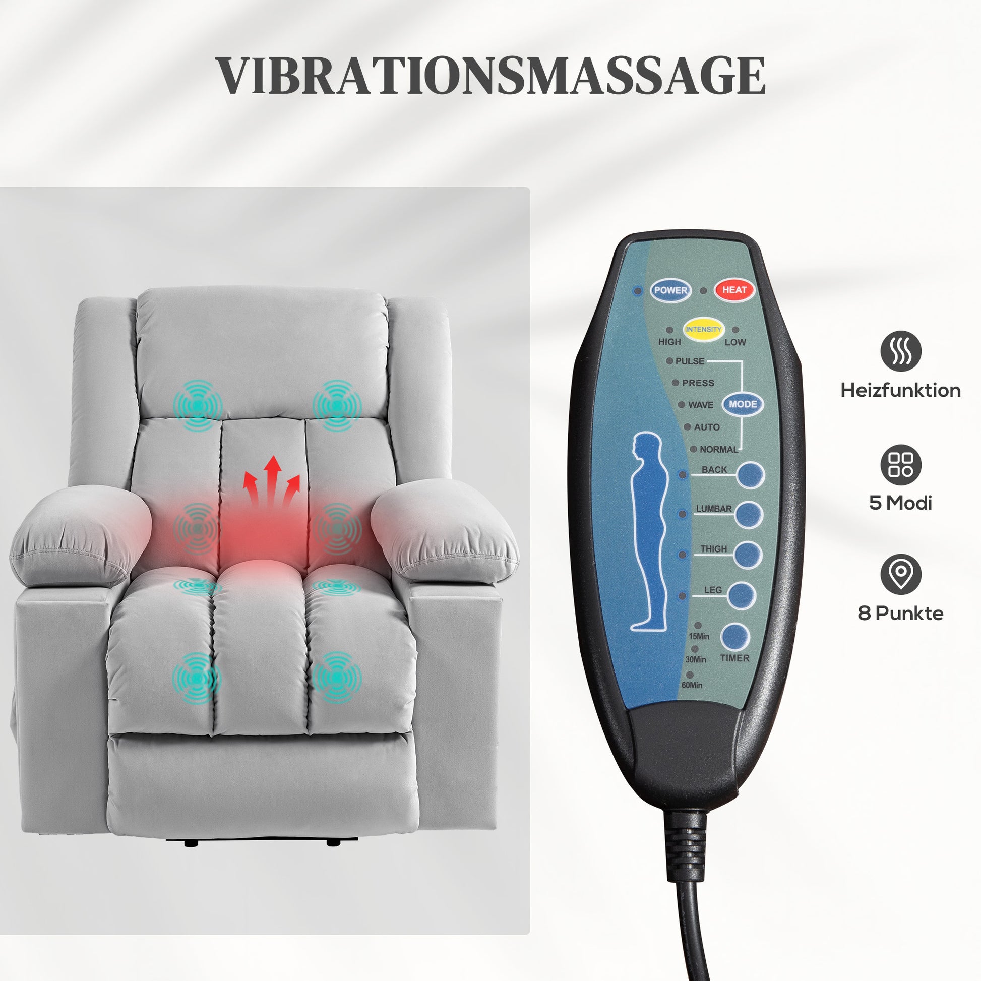 HOMCOM Elektrischer Aufsteh-Sessel, Weicher, samtartiger Stoff, USB-Anschlüsse