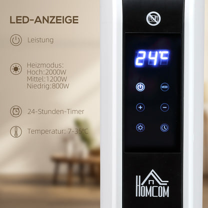 HOMCOM Elektroheizung 2000W Heizlüfter mit 3 Heizstufen Heizkörper mit LED-Anzeige, 24-Stunden-Timer Verstellbar Temperatur für 18 m²