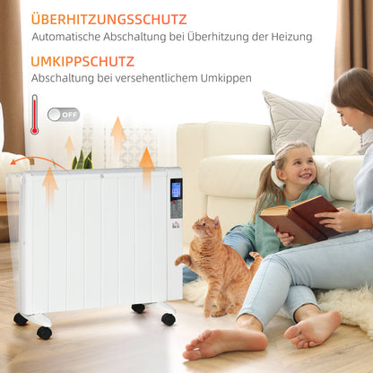 HOMCOM Elektroheizung mit Rollen, 9 vorinstallierte Modi, Wandmontage möglich, 5-35° C, weiß, 75 x 7,5 x 58,5 cm