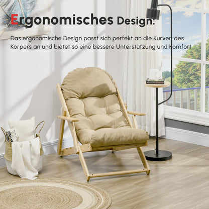 HOMCOM Akzentsessel, Relaxsessel, verstellbare Rückenlehne, Buchenholzrahmen, bis 120 kg, Braun