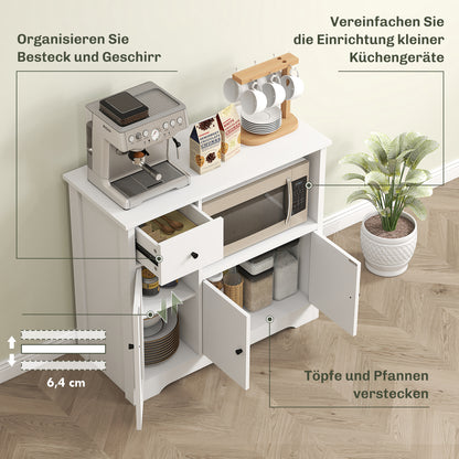 HOMCOM Küchenschrank mit Kabelloch, Kommode mit 2 Schränken, offenes Fach, Schublade, 80 x 35 x 72,2 cm, Spanplatte, Weiß