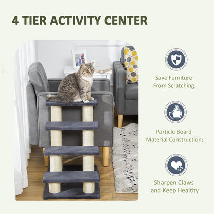 PawHut Hundetreppe 4 Stufen 59 cm Hoch Haustiertreppe für Katze und Hunde Hunderampe Katzentreppe Einstiegshilfe für Bett, Soffa, Soffa Grau