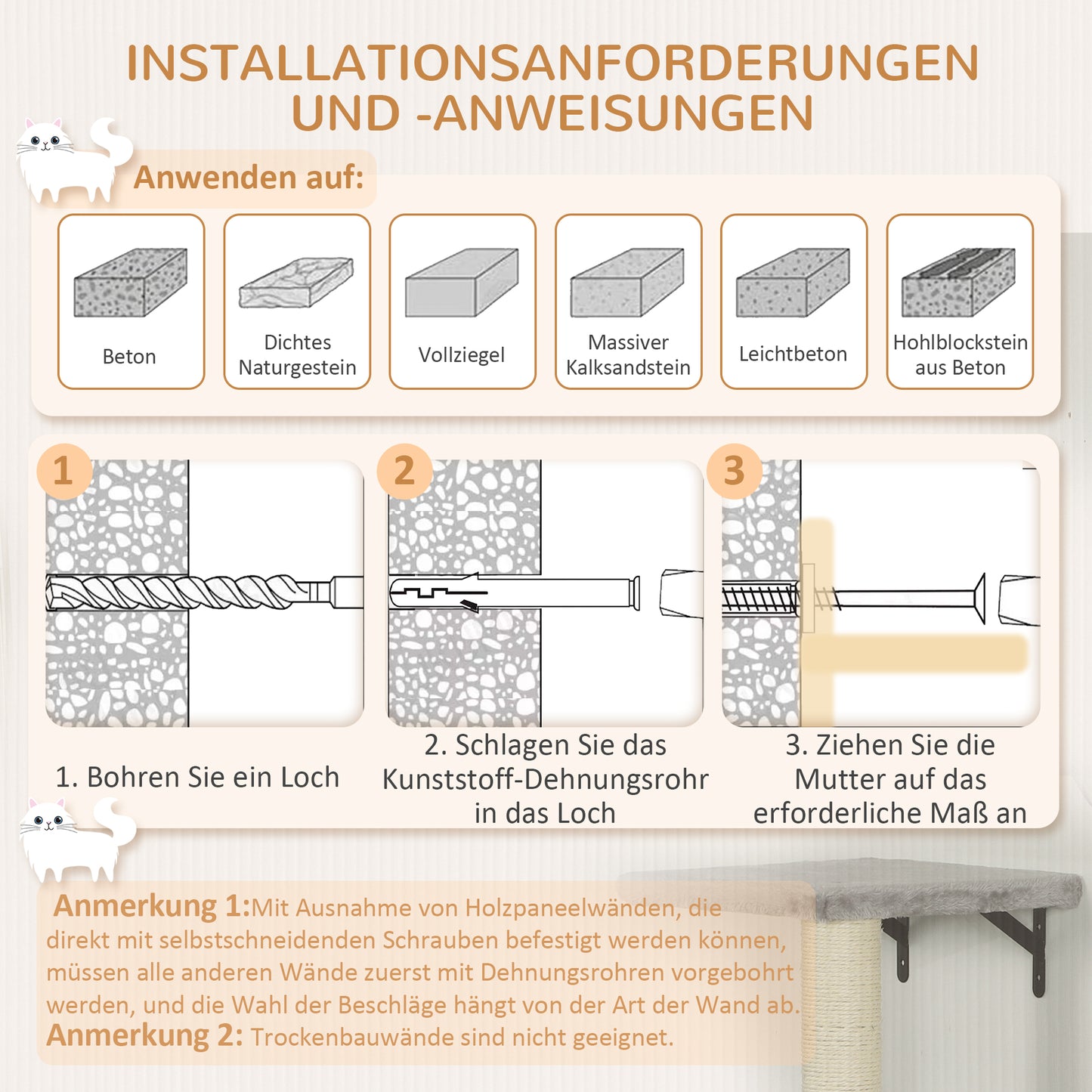 PawHut Kletterwand Katzen 7-teilig Katzen Kletterwand Set med Katzenhaus, Plattform, Plattform Grau
