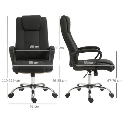 Vinsetto Bürostuhl Computerstuhl med Wippenfunktion Kopfstütze ergonomisk Schreibtischstuhl drehbar höhenverstellbar Leinen-Touch Schwarz 62 x 76 x 110-119 cm