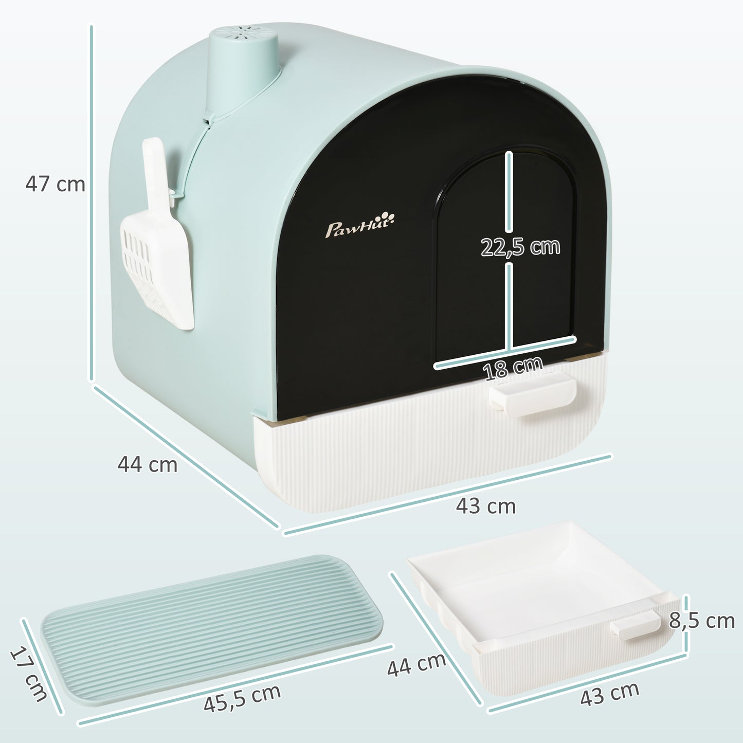 PawHut Katzentoilette Katzenklo mit Deckel Streuschaufel Streufangmatte Grün 43 x 44 x 47cm