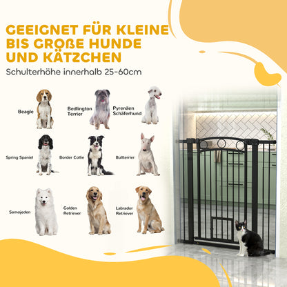 PawHut 106 cm hohes Haustiergitter med anpassbarer Breite, integrierte Katzentür, für Treppen och Türrahmen, Schwarz
