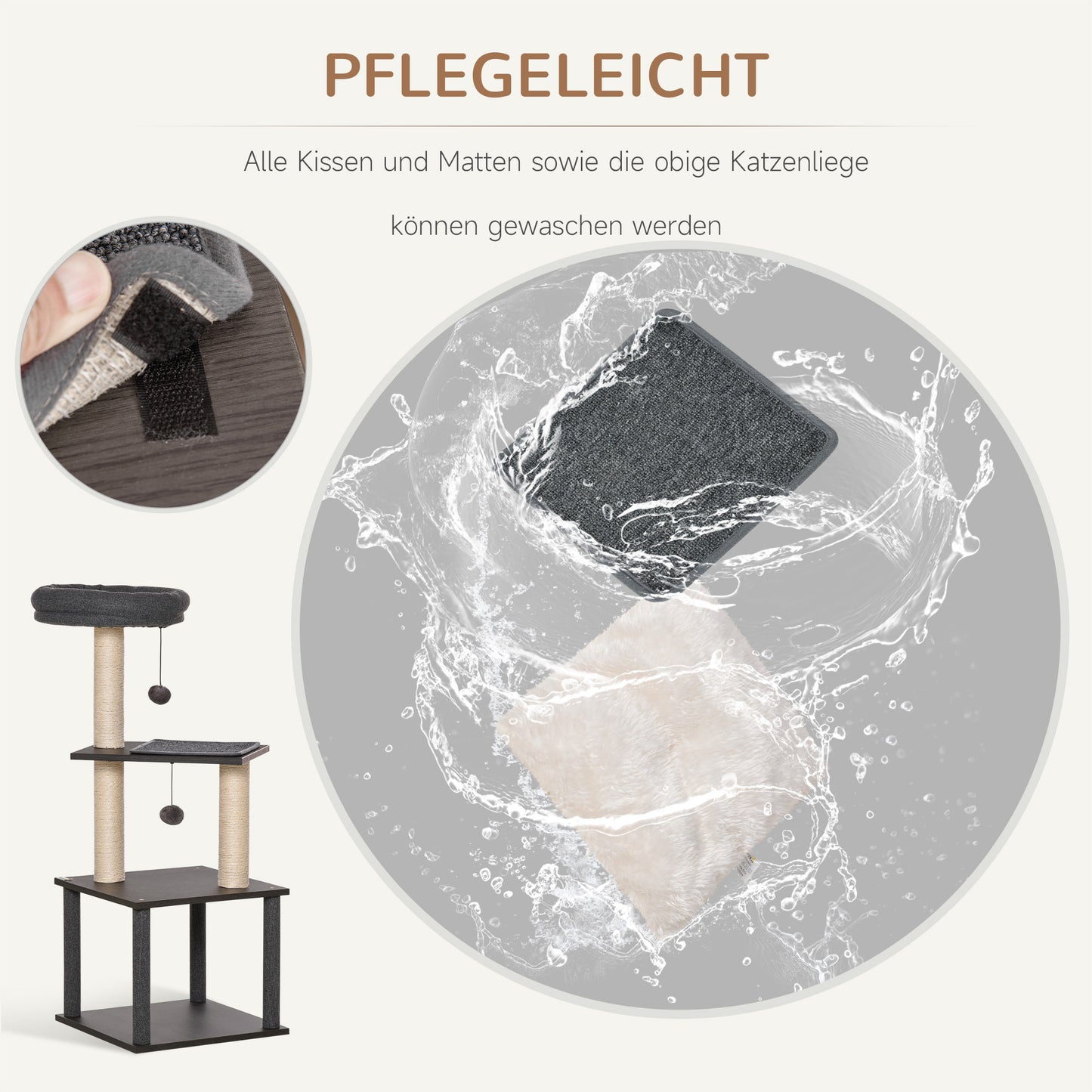 PawHut Katzenkratzbaum Katzenspielzeug Kletterbaum Spielmöglichkeiten Spielsisal Spielseil PB-Platte Sisal Dunkelgrau 40 x 40 x 104 cm