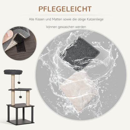 PawHut Katzenkratzbaum Katzenspielzeug Kletterbaum Spielmöglichkeiten Spielsisal Spielseil PB-Platte Sisal Dunkelgrau 40 x 40 x 104 cm