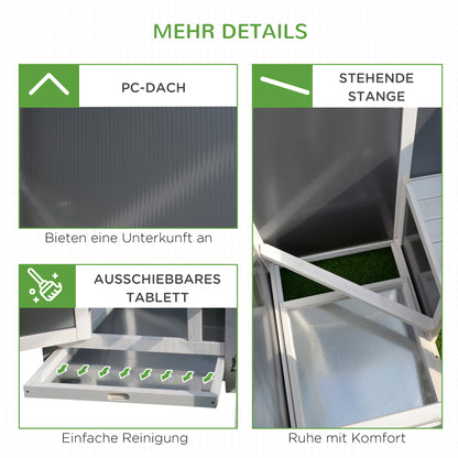 PawHut Hühnerstall Hühnerhaus Geeignet für 1-2 Hühner, mit Nistkasten Eierkiste mit 2 Fächern, Tanne, Grau+Weiß, 160 x 75 x 80 cm