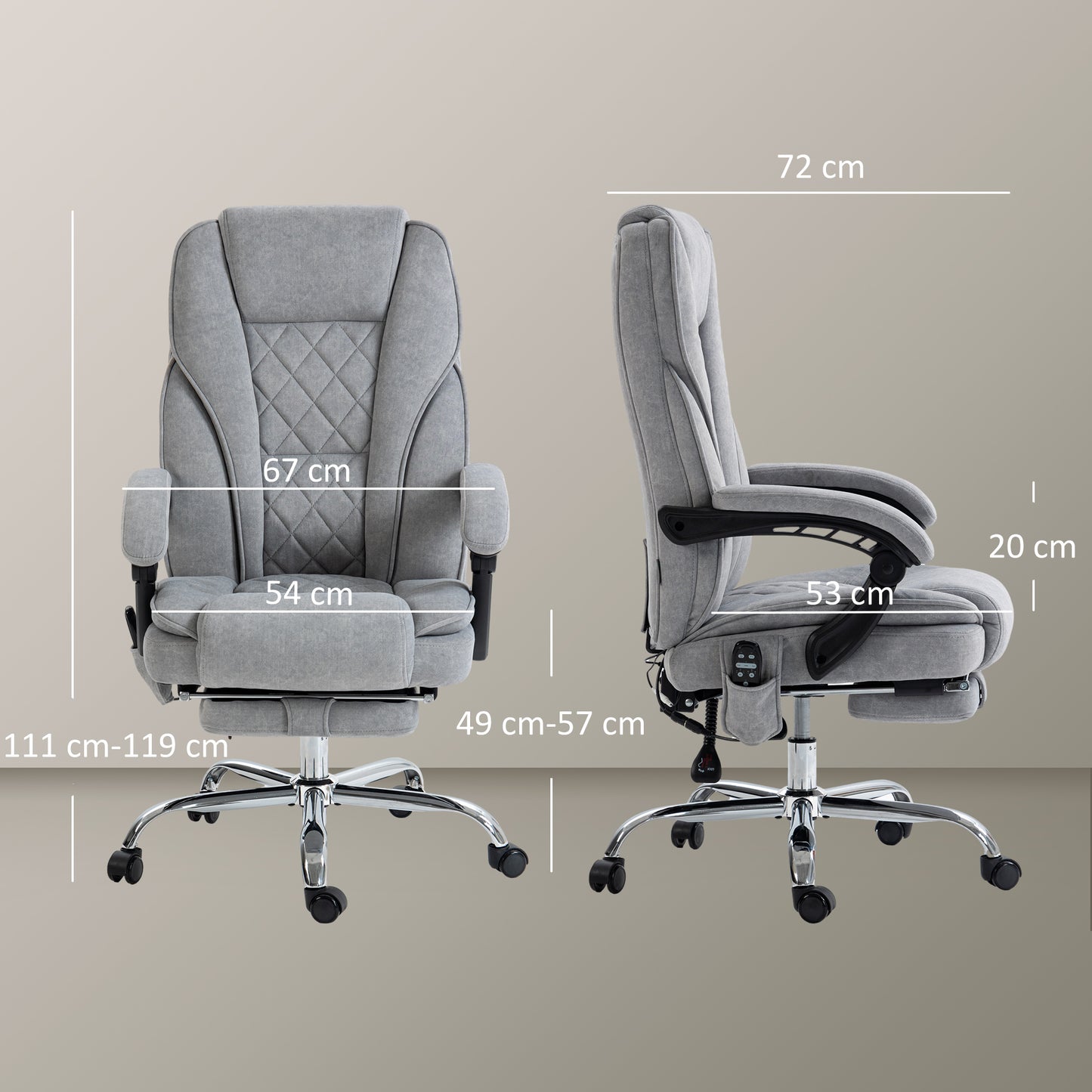 Vinsetto Ergonomischer Bürostuhl mit Massagefunktion, Fußstütze, drehbar, rollbar, Grau