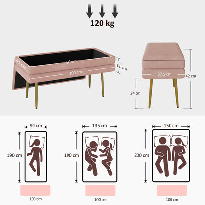 HOMCOM Sitzbank Polsterbank, mit Stauraum, Stahl, 100 x 37,5 x 42 cm, Rosa