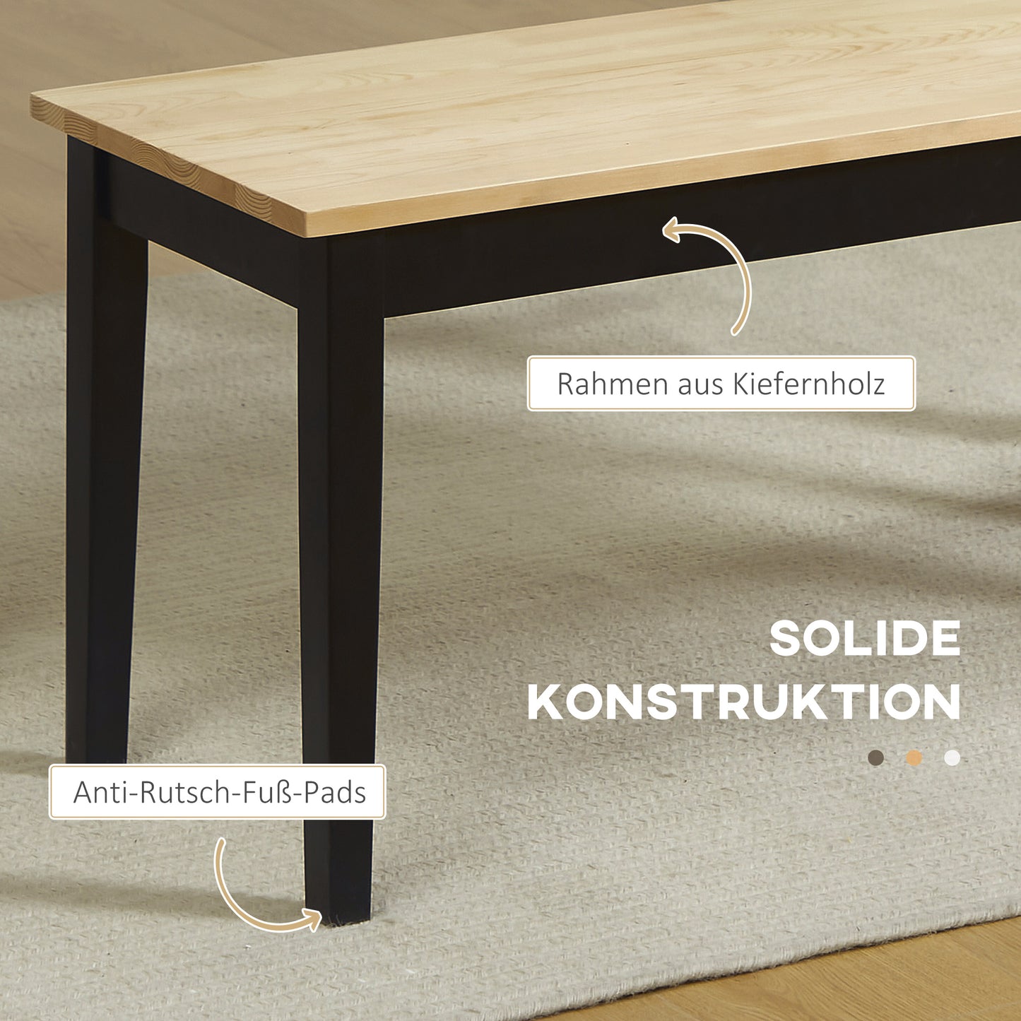 HOMCOM Moderne Sitzbank für 2 Personen, Holzbank, Massivholz, lackiert, Natur+ Schwarz