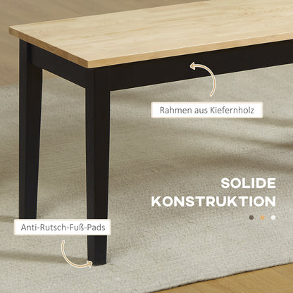 HOMCOM Moderne Sitzbank für 2 Personen, Holzbank, Massivholz, lackiert, Natur+ Schwarz