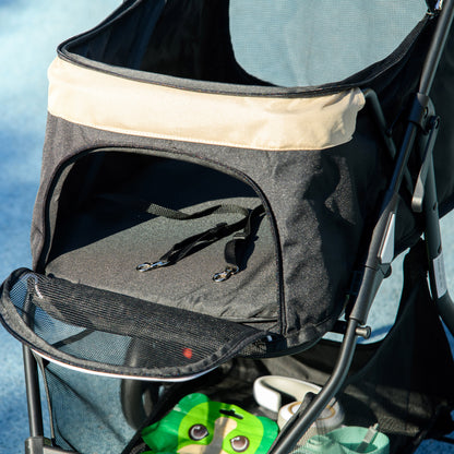 PawHut Haustierbuggy Hundebuggy, klappbar, mit Regenschutz, 2 Getränkehalter, Blau + Khaki