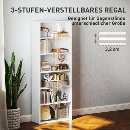 HOMCOM Bücherregal, 6 Fächer, verstellbare Regale, Spanplatte, 60 x 24 x 158,5 cm, Weiß