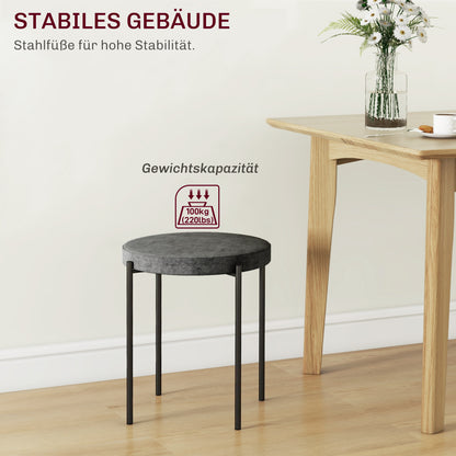 HOMCOM Küchenhocker 4-er Set, stapelbar, Samtoptik, bis 100kg, Stahlrahmen, 41,5 x 41,5 x 46 cm, Dunkelgrau