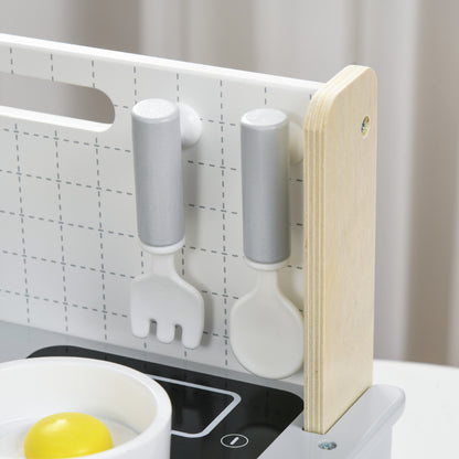 AIYAPLAY Kinderküchen-Set, 10-teilig, mit Gewürzflaschen, Topf, Ei, Fisch, 36x21,5x25 cm, Grau/Gelb