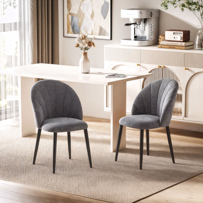 HOMCOM 2er-Set Esszimmerstühle Akzentstühle Küchenstühle, Retrodesign, Samtoptik, 52 cm x 54 cm x 79 cm, Grau