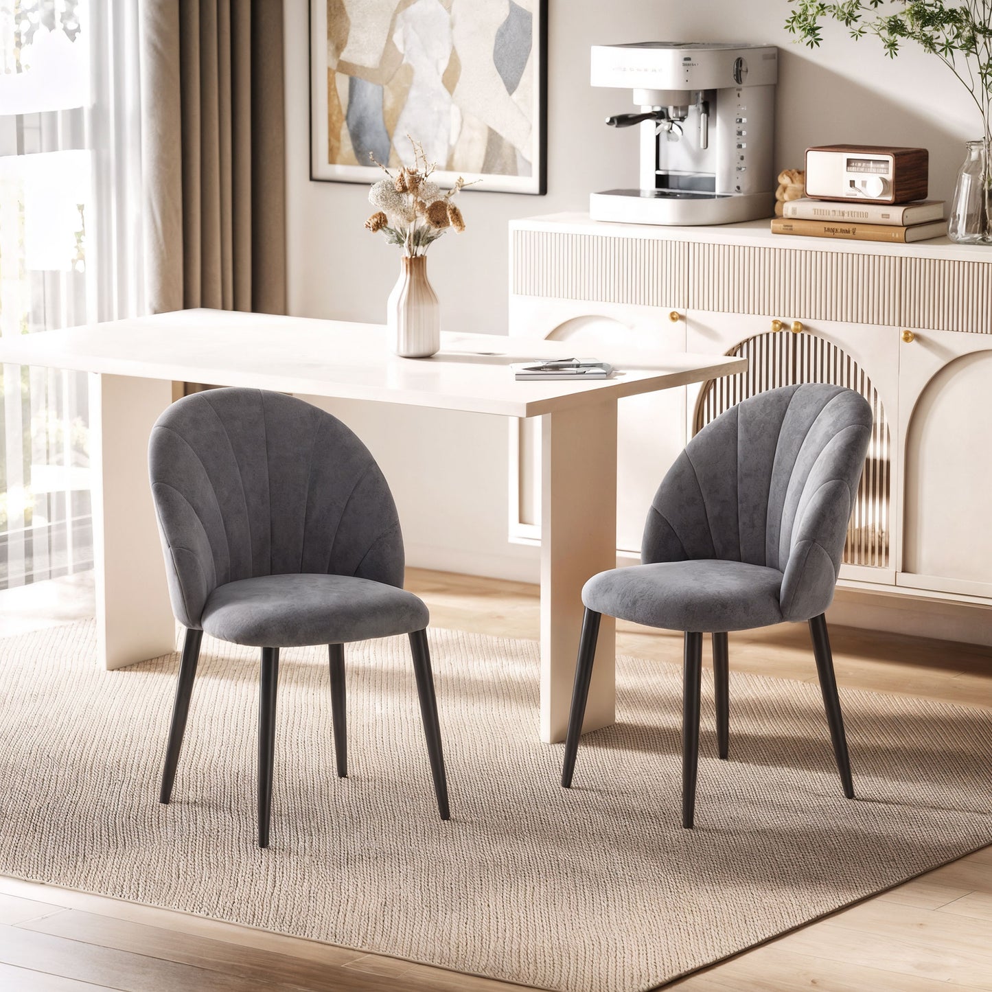 HOMCOM 2er-Set Esszimmerstühle Akzentstühle Küchenstühle, Retrodesign, Samtoptik, 52 cm x 54 cm x 79 cm, Grau