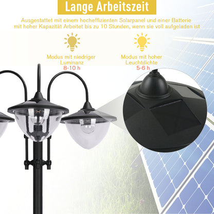 Outsunny Solar Laterne Stehleuchte aus Metall, Gartenlaterne mit Lichtsteuerung, 189 cm hoch, Windlicht Außenleuchte, Wasserdicht IP44 med Blumentopf-Basis für Garten Balkon Deko Schwarz