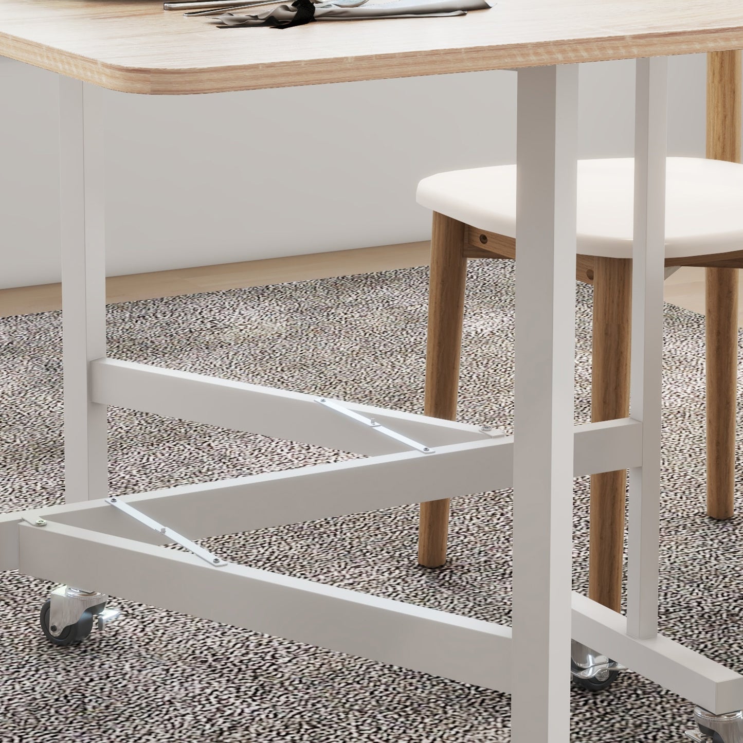 HOMCOM Klapptisch auf Rollen, Laptop-Tisch, Esstisch, inkl. Feststellbremse, Natur + Weiß