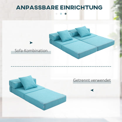 HOMCOM Schlafsessel Relaxsessel Gästebett. abnehmbarer Bezug, 70 cm x 70 cm x 61 cm, Hellblau