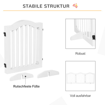 PawHut Absperrgitter Hund 3-teilig, 154,5 x 61 cm Faltbar Hundegitter mit Tür, Türschutzgitter med 2 Stützfüßen, Freistehend Treppengitter für Küche, Flur, Weiß