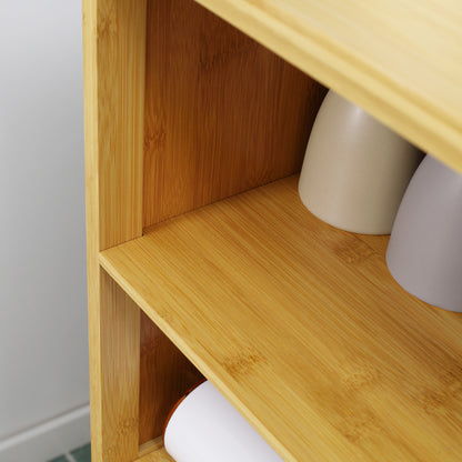 kleankin Badezimmerschrank aus Bambus, mit Lamellentüren, 2 Regale, 1 Schrank, 50 cm x 29 cm x 92 cm, Natur