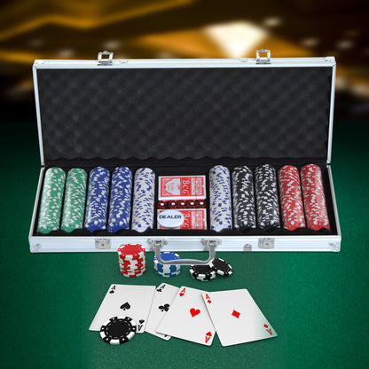 HOMCOM Pokerset, 500 Chips, 2 Kartendecks, 5 Würfel, Aluminium-Koffer, verschließbar