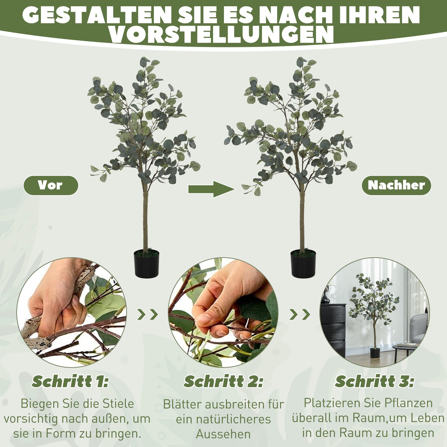 HOMCOM Künstliche Pflanze, Kunstbaum, naturgetreu, Zementtopf, wartungsfrei, Grün