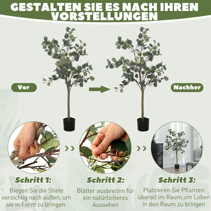 HOMCOM Künstliche Pflanze, Kunstbaum, naturgetreu, Zementtopf, wartungsfrei, Grün