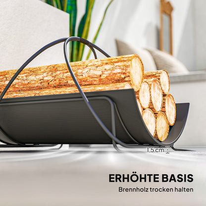 Outsunny Kaminholzregal för inomhus 51 x 38 x 33 cm geometrisk Brennholzregal med Griff från Metall, Schwarz