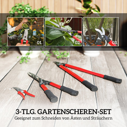 Outsunny Heckenschere Set 3-teilig Gartenschere Astschere mit Stahlklingen, Griff