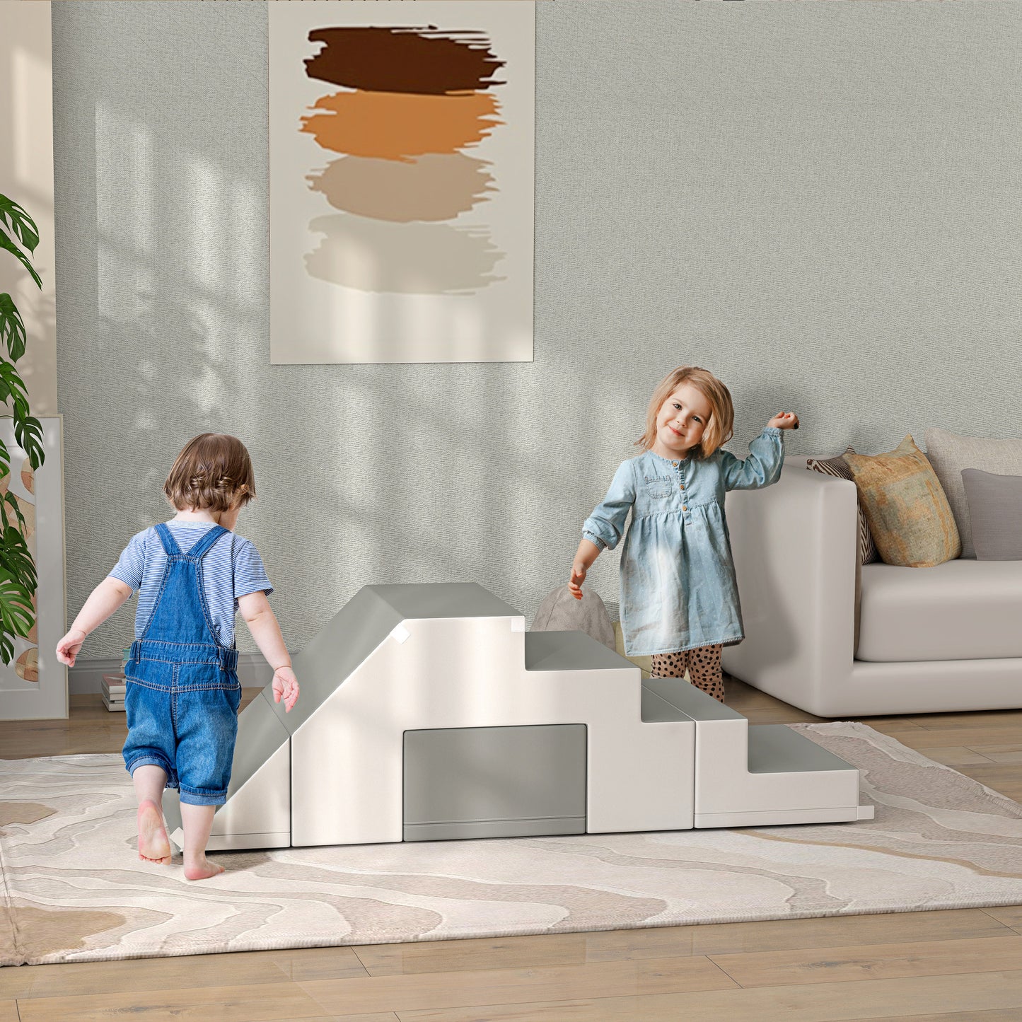 HOMCOM Kletter- und Rutschspielzeug für Kinder, fördert Motorik, Kunstleder, EPE-Schaum, 86x49x47 cm, Grau