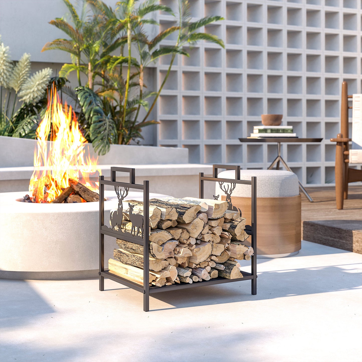 Outsunny Kaminholzregal för inomhus 42,5 x 33,5 x 43 cm Brennholzregal för Kamin Ofen från Metall Schwarz