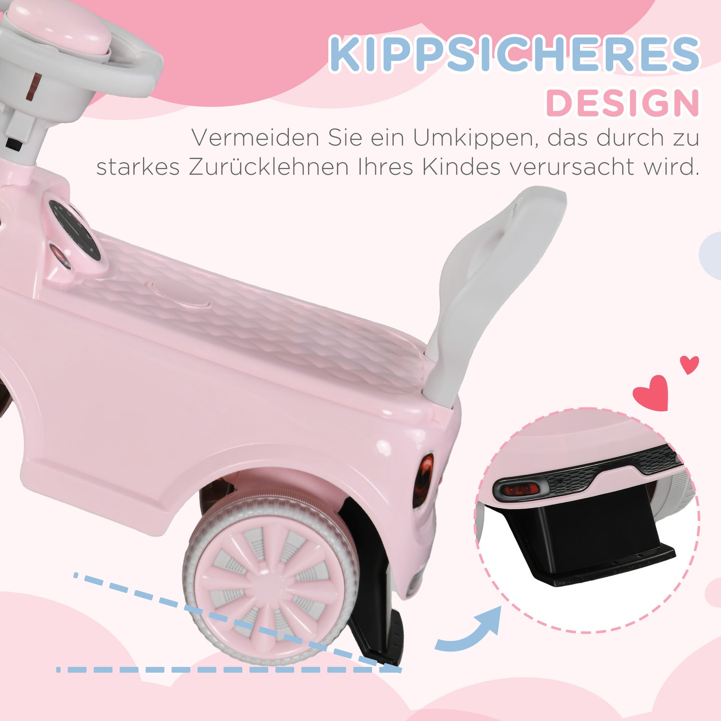 AIYAPLAY Rutschauto für Kinder, Kippschutz, Hupe, rutschfester Sitz, für 1,5-3 Jahre, bis 25 kg, Rosa