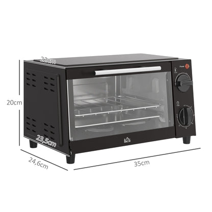 HOMCOM Mini-Backofen, 9 Liter Fassungsvermögen, Einstellbare Temperatur und Garzeit, mit Grillrost und Backblech, Schwarz