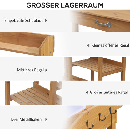 Outsunny Pflanztisch Gärtnertisch Blumentisch mit Wanne Garten Tannenholz Natur 117 x 45 x 121 cm