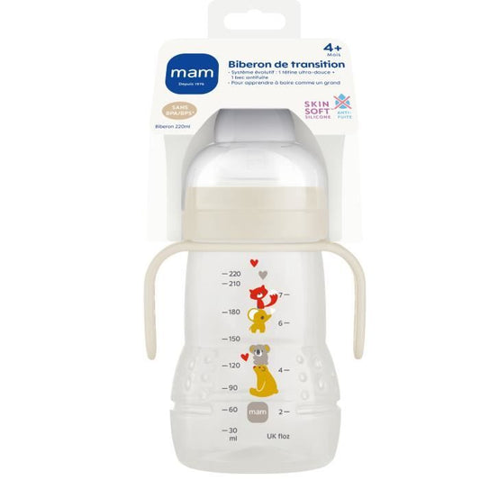 MAM Transition Bottle - 220ml - from 4 months - Silicone antifuite soft nozzle - Unisex
