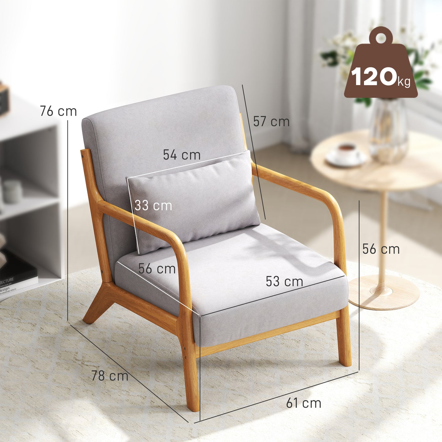 HOMCOM Eleganter Lounge-Sessel mit Holzrahmen und Schaumstoff-Polsterung, Samtoptik, für Wohnzimmer, Schlafzimmer, Grau