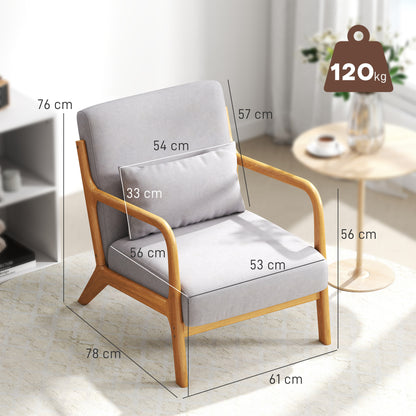 HOMCOM Eleganter Lounge-Sessel mit Holzrahmen und Schaumstoff-Polsterung, Samtoptik, für Wohnzimmer, Schlafzimmer, Grau
