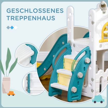 AIYAPLAY Kinderrutsche, 4 in 1, Kleinkinderrutsche mit Basketballkorb, Teleskop Klettergerüst Gelb 70 x 177 x 92 cm