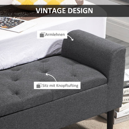 HOMCOM Sitzbank mit Stauraum, Polsterbank mit Leinenoptik, Holzbeine, Bettbank belastbar bis 130 kg, für Wohnzimmer Schlafzimmer Flur, 116 x 44 x 58 cm Dunkelgrau