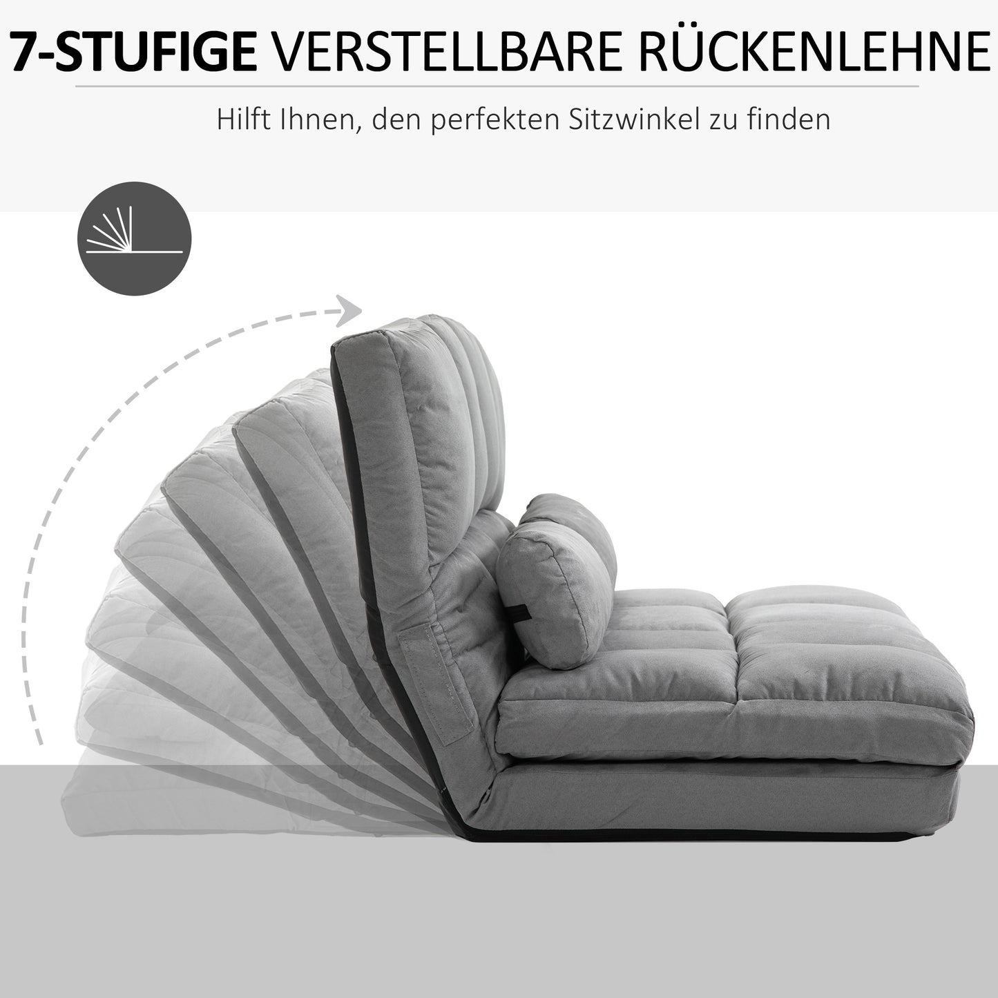HOMCOM Bodenstuhl Bodensessel mit Liegefunktion Verstellbarer Rückenlehne Sitzkissen Relaxsessel zum Fernsehen, Lesen Meditationsstuhl Lazy Sofa Lesesessel für Meditation Yoga Büro Grau
