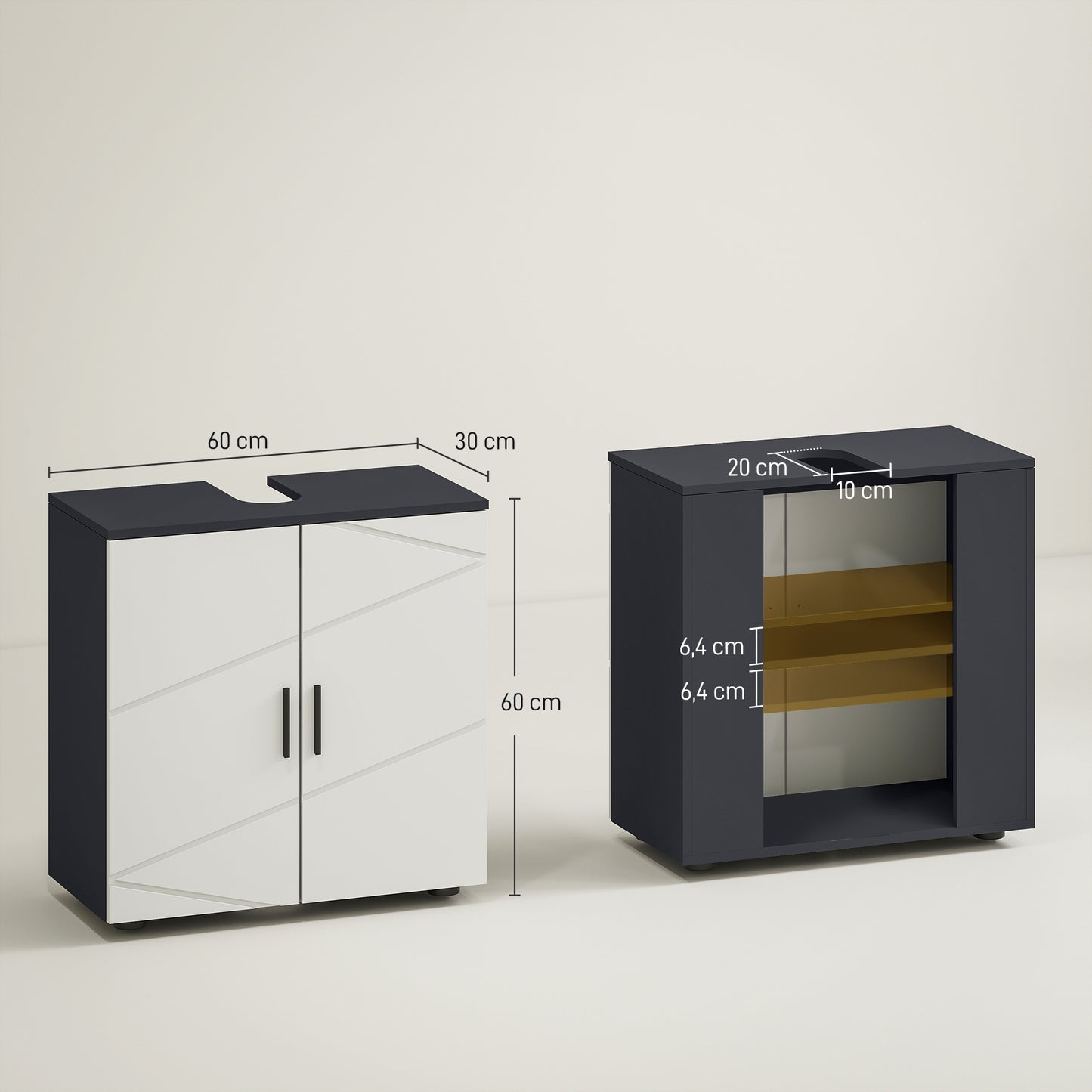 kleankin Badezimmerschrank, Badkommode, Waschbecken-Unterschrank, 2 Ebenen, Holz, Hellgrau