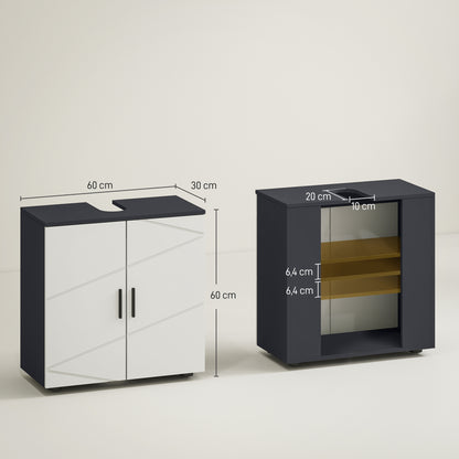 kleankin Badezimmerschrank, Badkommode, Waschbecken-Unterschrank, 2 Ebenen, Holz, Hellgrau