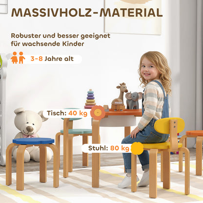 AIYAPLAY 5-teiliges Kindertisch- und Stuhl-Set, mit Aufbewahrungstasche, Blumenform, für Spielzimmer, Kinderzimmer, Holz, Bunt